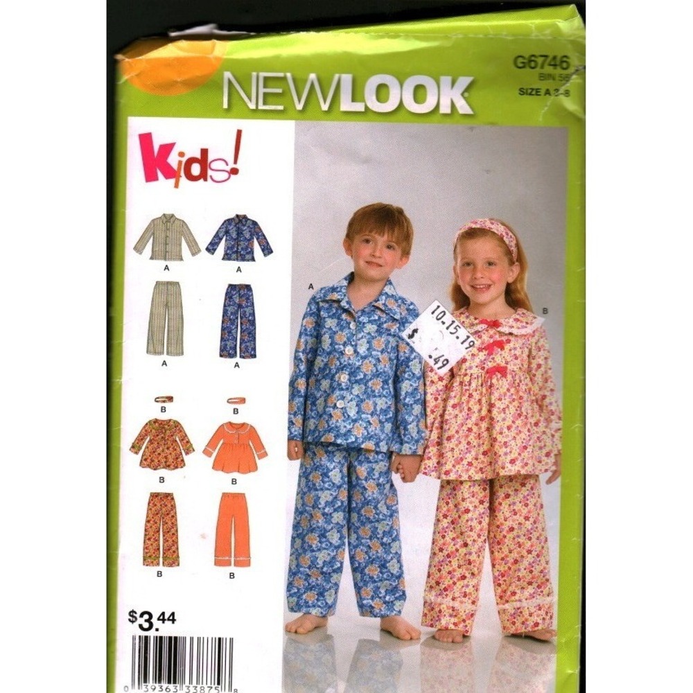 New Look G6746 Kids Pajamas Sewing Pattern Size 3 Nightgown Shirt Pants‎ CUT